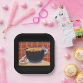 Grappige Cartoon BBQ Grill met Tangen en Spiesjes Papieren Bordje (Feest)