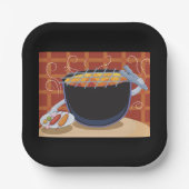 Grappige Cartoon BBQ Grill met Tangen en Spiesjes Papieren Bordje (Voorkant)