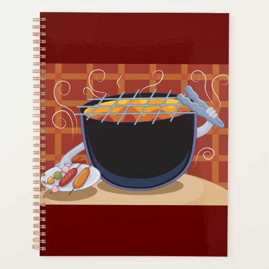 Grappige Cartoon BBQ Grill met Tangen en Spiesjes Planner (Voorkant)