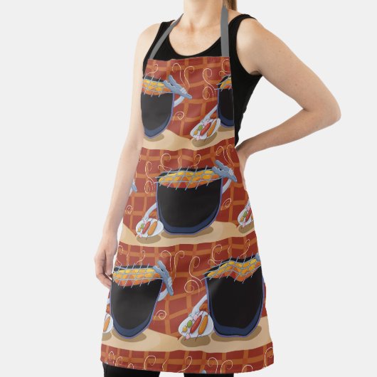 Grappige Cartoon BBQ Grill met Tangen en Spiesjes Schort (Insitu)