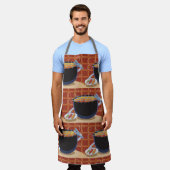 Grappige Cartoon BBQ Grill met Tangen en Spiesjes Schort (Gedragen)