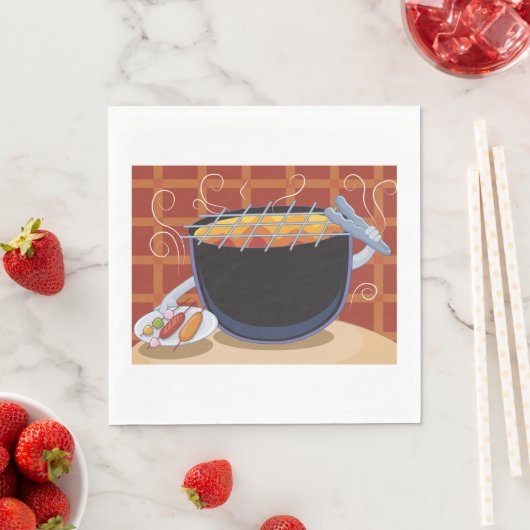 Grappige Cartoon BBQ Grill met Tangen en Spiesjes Servet (Insitu)