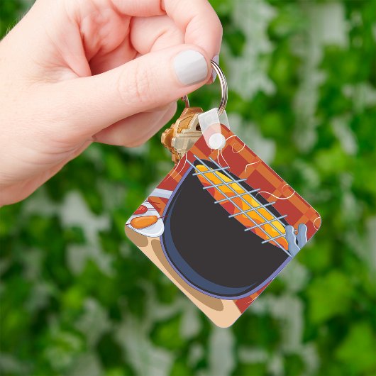 Grappige Cartoon BBQ Grill met Tangen en Spiesjes Sleutelhanger