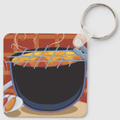 Grappige Cartoon BBQ Grill met Tangen en Spiesjes Sleutelhanger (Achterkant)