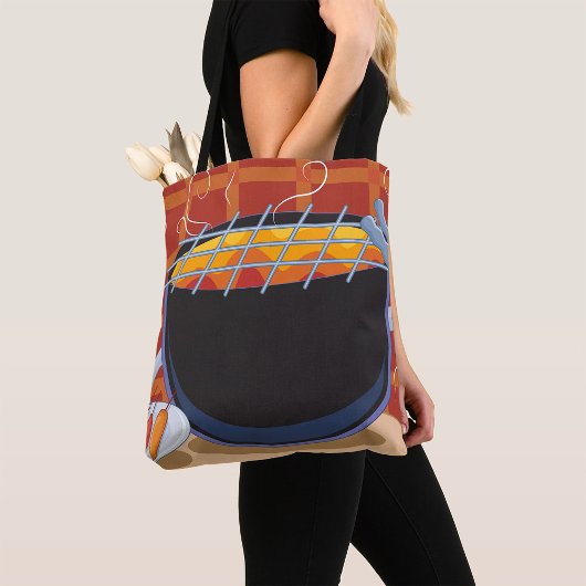 Grappige Cartoon BBQ Grill met Tangen en Spiesjes Tote Bag