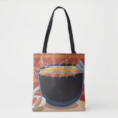 Grappige Cartoon BBQ Grill met Tangen en Spiesjes Tote Bag (Voorkant)