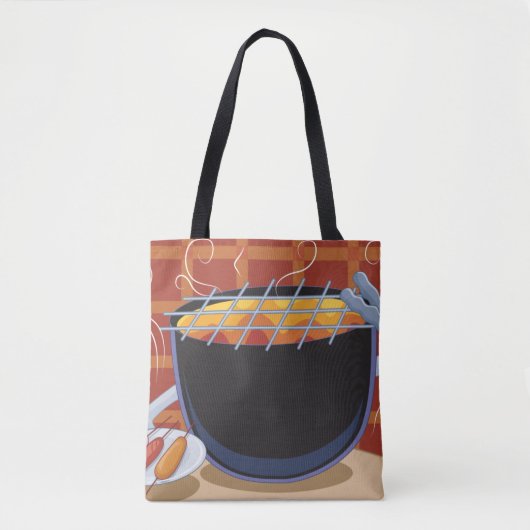 Grappige Cartoon BBQ Grill met Tangen en Spiesjes Tote Bag (Voorkant)