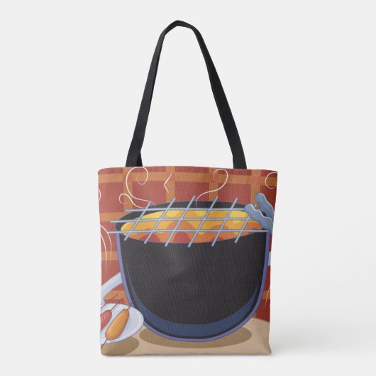 Grappige Cartoon BBQ Grill met Tangen en Spiesjes Tote Bag (Achterkant)
