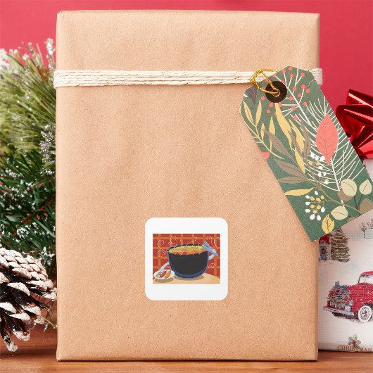 Grappige Cartoon BBQ Grill met Tangen en Spiesjes Vierkante Sticker