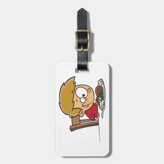 Grappige Cartoon Boy enthousiast voor het diner Bagagelabel (Voorkant verticaal)