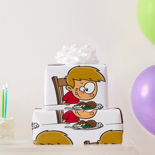 Grappige Cartoon Boy enthousiast voor het diner Cadeaupapier