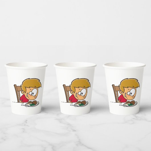 Grappige Cartoon Boy enthousiast voor het diner Papieren Bekers