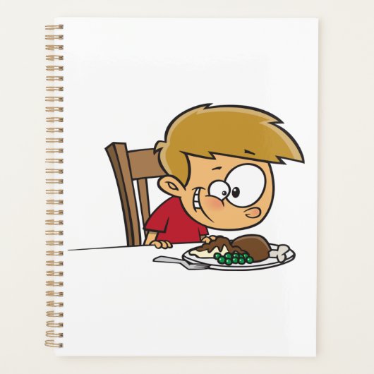 Grappige Cartoon Boy enthousiast voor het diner Planner (Voorkant)