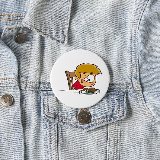 Grappige Cartoon Boy enthousiast voor het diner Ronde Button 7,6 Cm