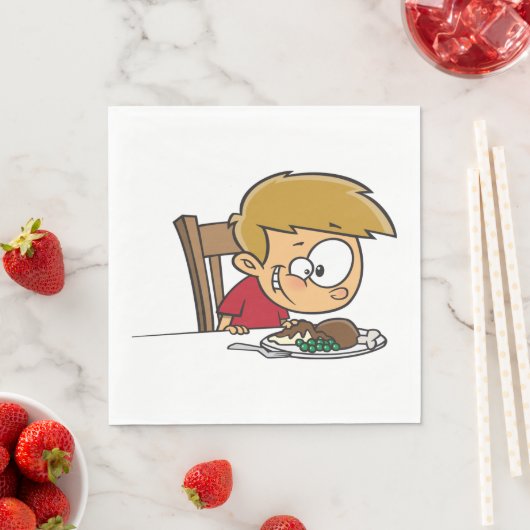 Grappige Cartoon Boy enthousiast voor het diner Servet (Insitu)