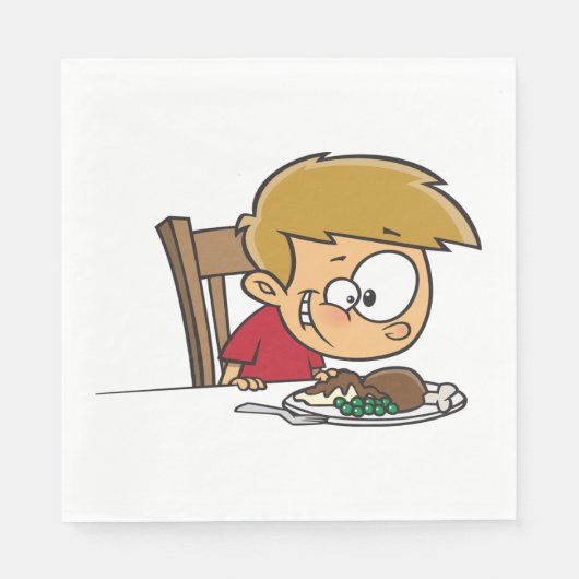 Grappige Cartoon Boy enthousiast voor het diner Servet (Voorkant)