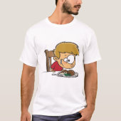 Grappige Cartoon Boy enthousiast voor het diner T-shirt (Voorkant)