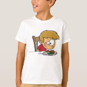 Grappige Cartoon Boy enthousiast voor het diner T-shirt (Voorkant)