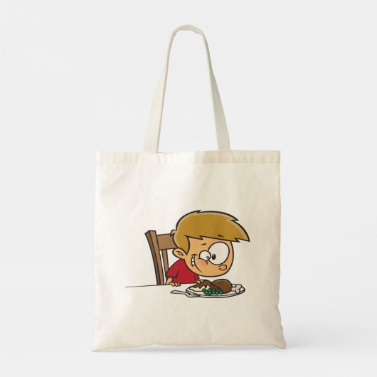 Grappige Cartoon Boy enthousiast voor het diner Tote Bag (Achterkant)