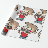 Grappige Cartoon Boy met Braces Smile Cadeaupapier (Uitgerold)