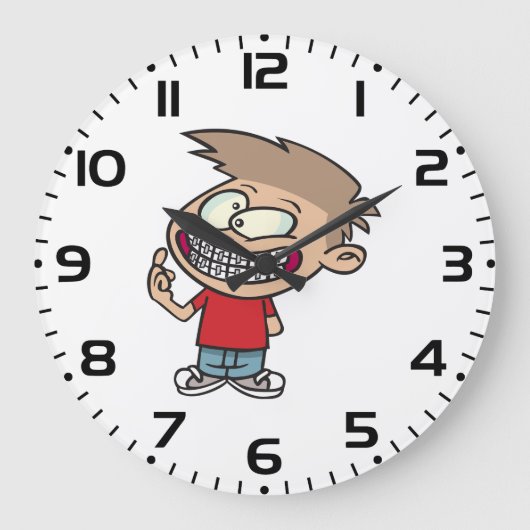 Grappige Cartoon Boy met Braces Smile Grote Klok (Voorkant)