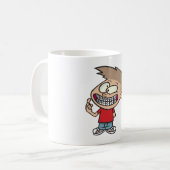 Grappige Cartoon Boy met Braces Smile Koffiemok (Voorkant links)