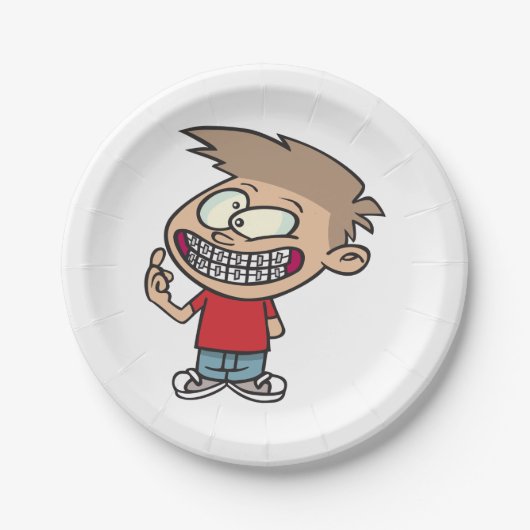 Grappige Cartoon Boy met Braces Smile Papieren Bordje (Voorkant)