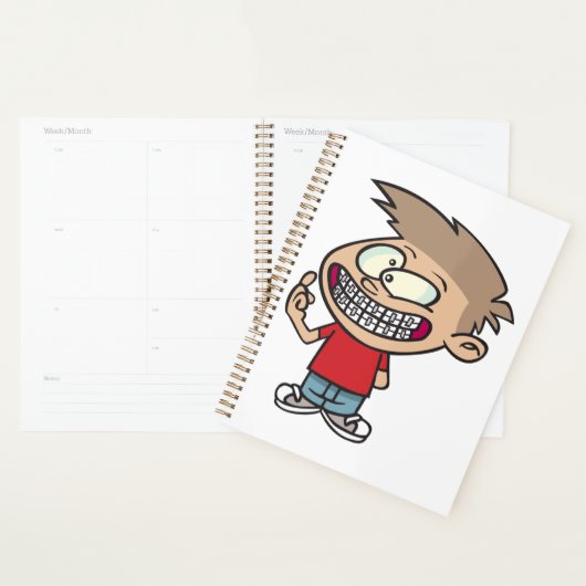 Grappige Cartoon Boy met Braces Smile Planner (Display)
