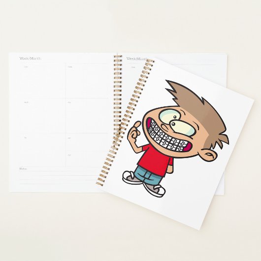 Grappige Cartoon Boy met Braces Smile Planner