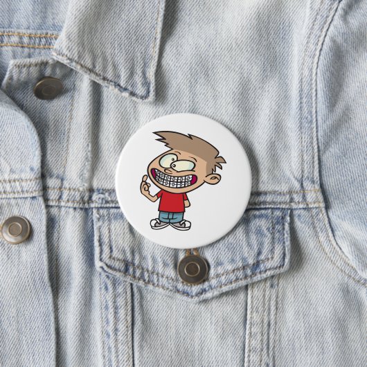 Grappige Cartoon Boy met Braces Smile Ronde Button 7,6 Cm (In situ)