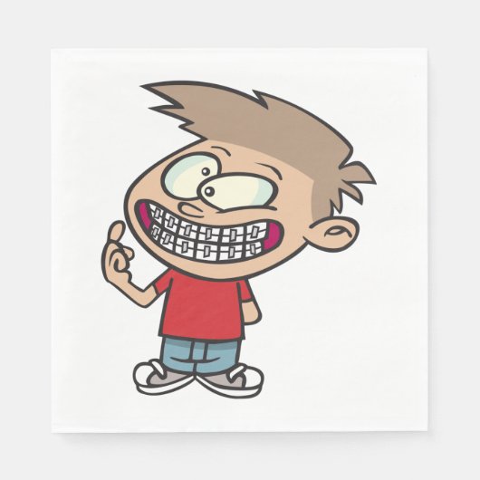 Grappige Cartoon Boy met Braces Smile Servet (Voorkant)