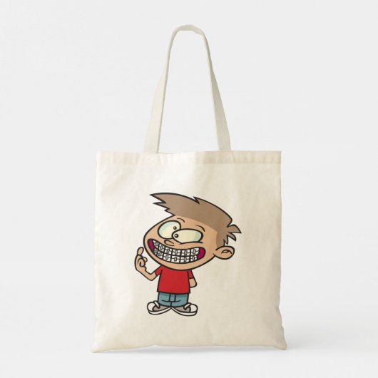 Grappige Cartoon Boy met Braces Smile Tote Bag (Achterkant)
