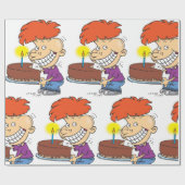 Grappige Cartoon Boy met Chocolade Verjaardagstaar Cadeaupapier (Vlak)