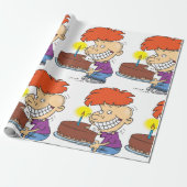 Grappige Cartoon Boy met Chocolade Verjaardagstaar Cadeaupapier (Uitgerold)