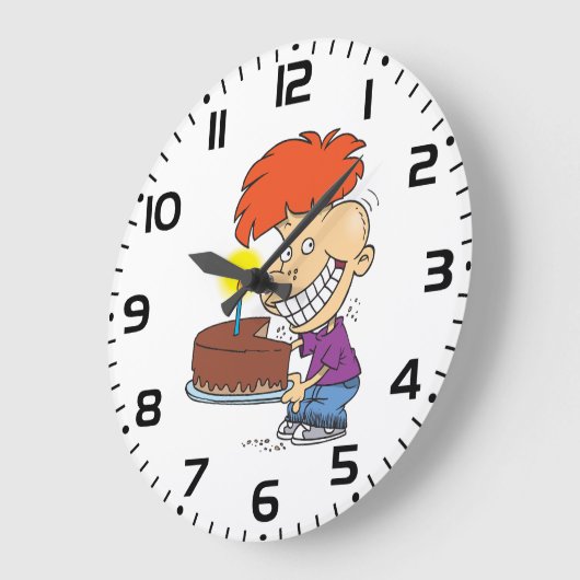 Grappige Cartoon Boy met Chocolade Verjaardagstaar Grote Klok (Hoek)