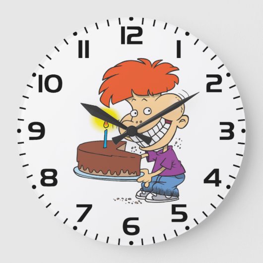 Grappige Cartoon Boy met Chocolade Verjaardagstaar Grote Klok (Voorkant)