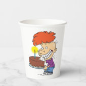 Grappige Cartoon Boy met Chocolade Verjaardagstaar Papieren Bekers (Voorkant)