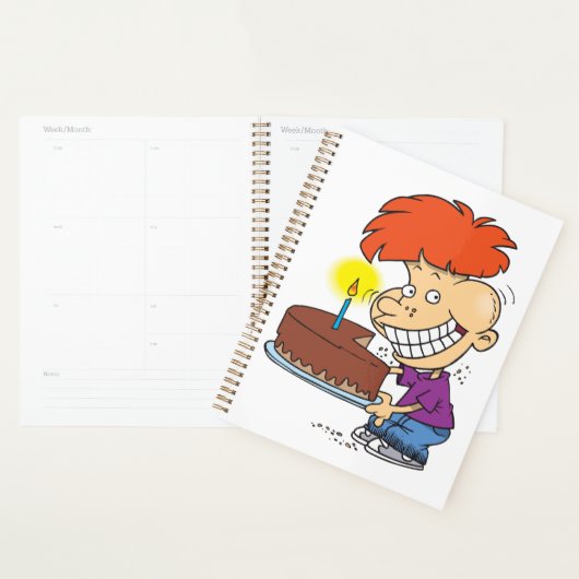 Grappige Cartoon Boy met Chocolade Verjaardagstaar Planner (Display)