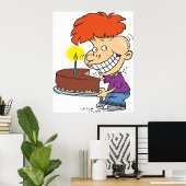 Grappige Cartoon Boy met Chocolade Verjaardagstaar Poster