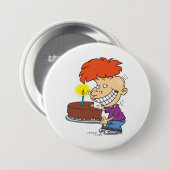 Grappige Cartoon Boy met Chocolade Verjaardagstaar Ronde Button 7,6 Cm (Voorkant /achterkant)