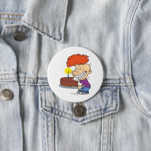 Grappige Cartoon Boy met Chocolade Verjaardagstaar Ronde Button 7,6 Cm (In situ)