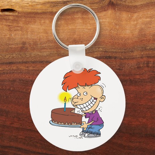 Grappige Cartoon Boy met Chocolade Verjaardagstaar Sleutelhanger
