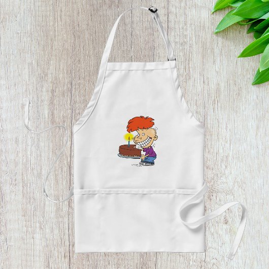 Grappige Cartoon Boy met Chocolade Verjaardagstaar Standaard Schort