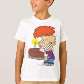 Grappige Cartoon Boy met Chocolade Verjaardagstaar T-shirt (Voorkant)