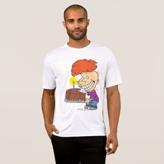 Grappige Cartoon Boy met Chocolade Verjaardagstaar T-shirt (Voorkant volledig)