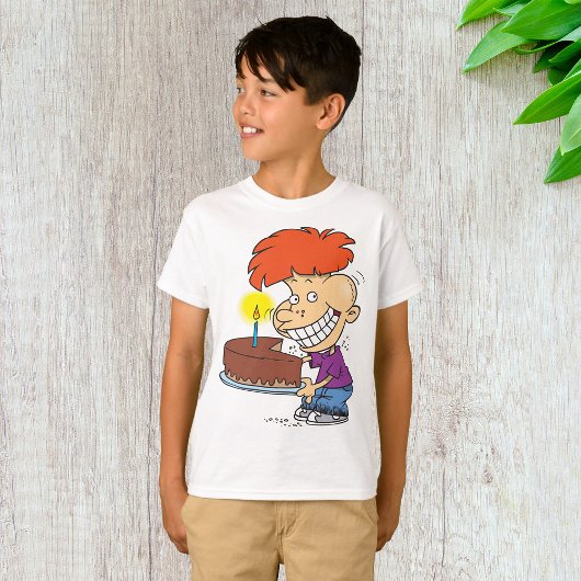 Grappige Cartoon Boy met Chocolade Verjaardagstaar T-shirt