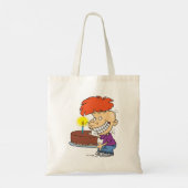 Grappige Cartoon Boy met Chocolade Verjaardagstaar Tote Bag (Achterkant)