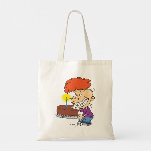 Grappige Cartoon Boy met Chocolade Verjaardagstaar Tote Bag (Achterkant)