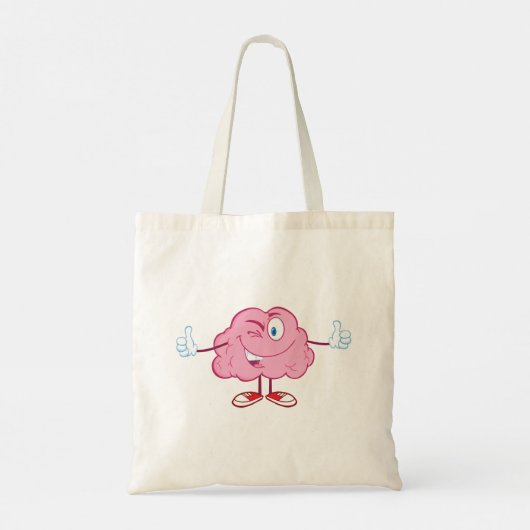 Grappige Cartoon brein knipogend personage duimen  Tote Bag (Achterkant)
