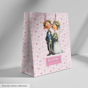 Grappige cartoon bruid bruidegom cadeau tas medium cadeauzakje